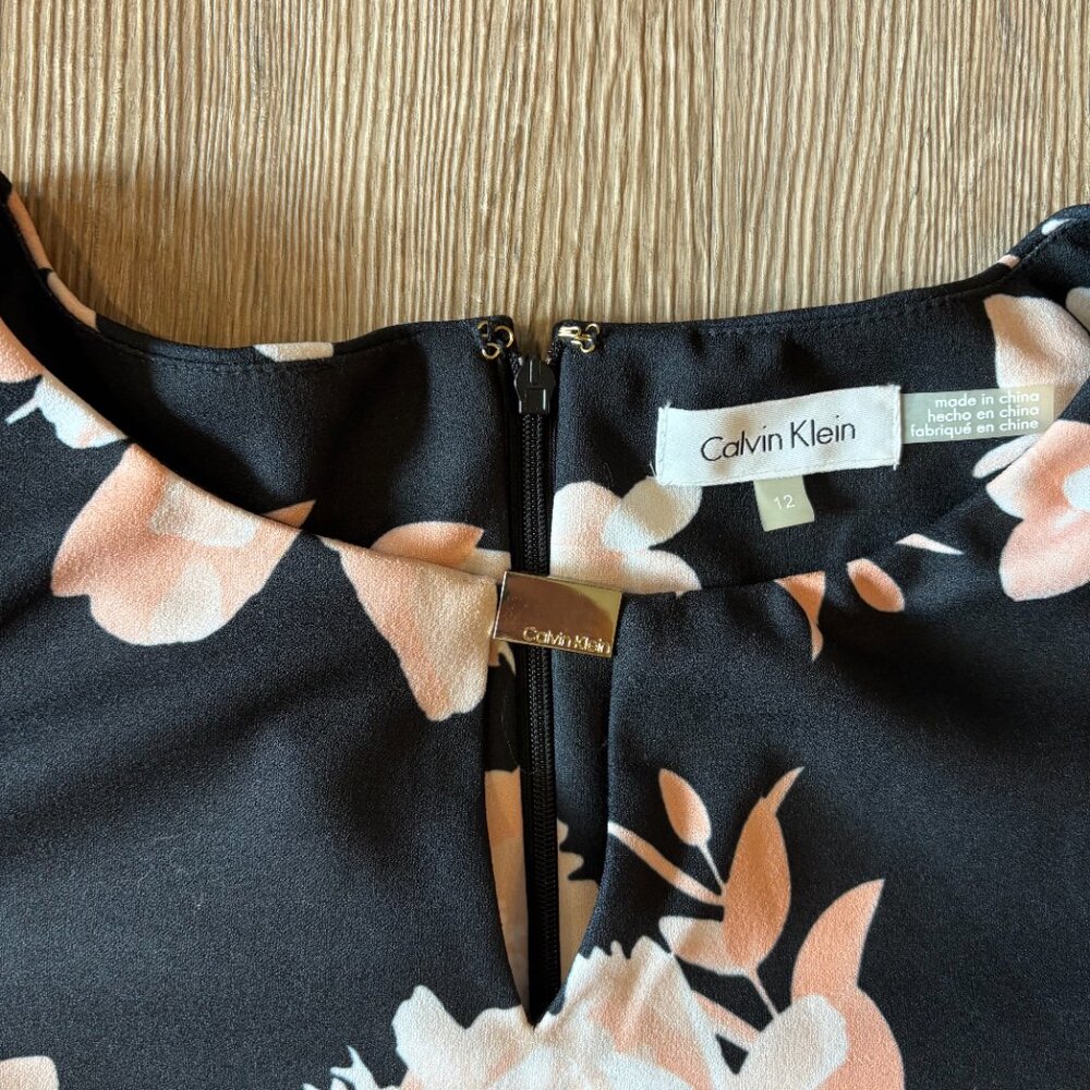 CALVIN KLEIN Black & Peach Floral Dress - Size 12 - Picture 6 of 7